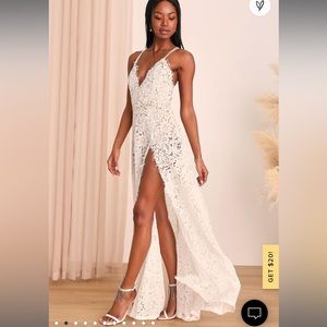 Lulus Love of Details White Lace Nude Underlay Maxi Dress